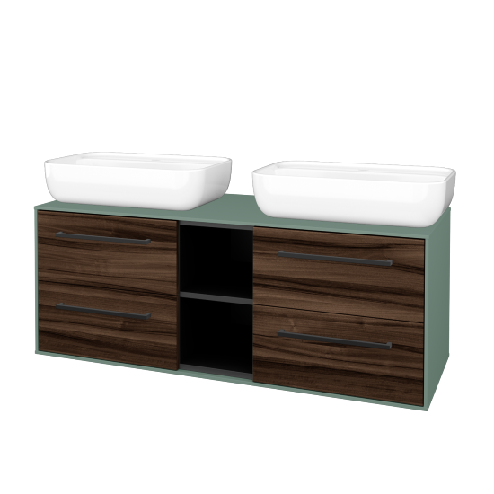 Skříňka pod umyvadlo KVADRO SZZ4O2 130 (umyvadlo Felis 2)  - M18 Mint mat - Úchytka T06 - D06 Ořech - Ne