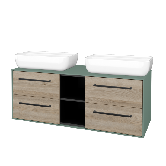 Skříňka pod umyvadlo KVADRO SZZ4O2 130 (umyvadlo Felis 2)  - M18 Mint mat - Úchytka T06 - D17 Colorado - Ne