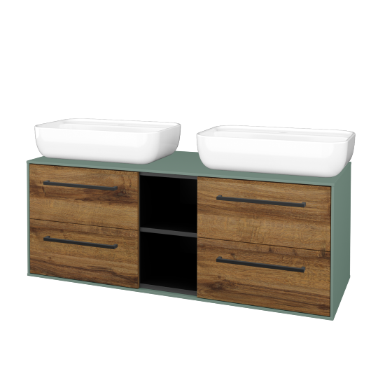 Skříňka pod umyvadlo KVADRO SZZ4O2 130 (umyvadlo Felis 2)  - M18 Mint mat - Úchytka T06 - D27 Cognac - Ne