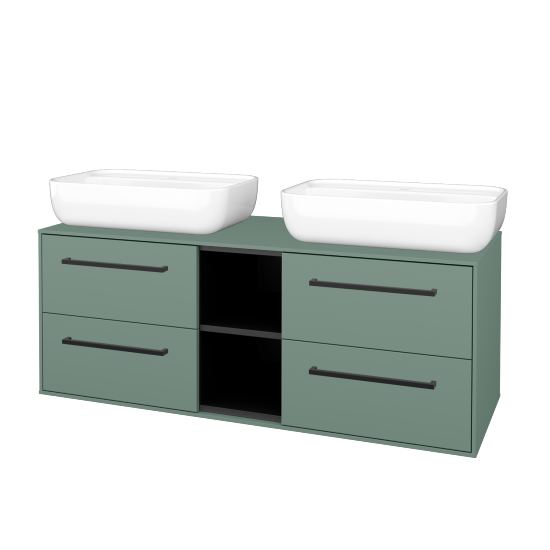 Skříňka pod umyvadlo KVADRO SZZ4O2 130 (umyvadlo Felis 2)  - M18 Mint mat - Úchytka T06 - M18 Mint mat - Ne