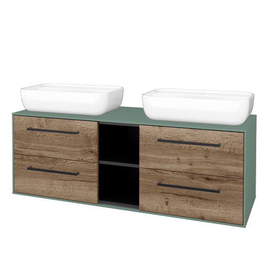 Skříňka pod umyvadlo KVADRO SZZ4O2 140 (umyvadlo Felis 2)  - M18 Mint mat - Úchytka T06 - D21 Tobacco - Ne