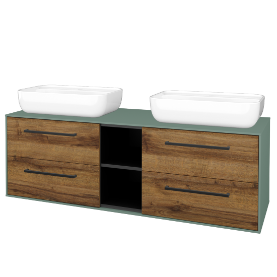 Skříňka pod umyvadlo KVADRO SZZ4O2 150 (umyvadlo Felis 2)  - M18 Mint mat - Úchytka T06 - D27 Cognac - Ne