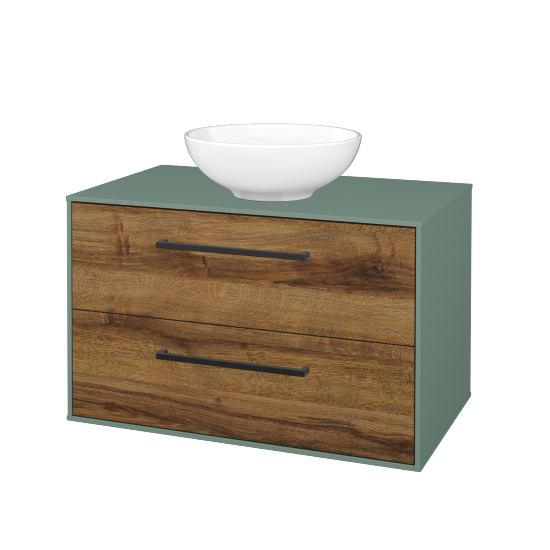 Skříňka pod umyvadlo KVADRO SZZ2 80 (umyvadlo Nikolo 1)  - M18 Mint mat - Úchytka T06 - D27 Cognac - Ne