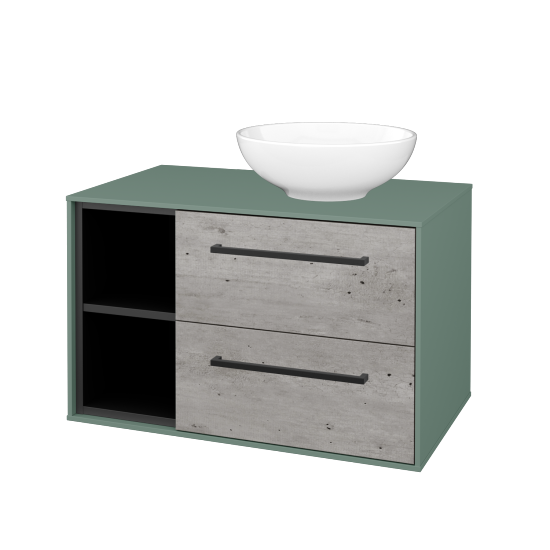 Skříňka pod umyvadlo KVADRO SZZ2O2L 80 (umyvadlo Nikolo 1)  - M18 Mint mat - Úchytka T06 - D01 Beton - Ne