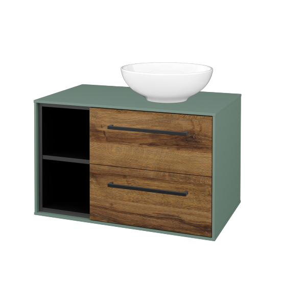 Skříňka pod umyvadlo KVADRO SZZ2O2L 80 (umyvadlo Nikolo 1)  - M18 Mint mat - Úchytka T06 - D27 Cognac - Ne