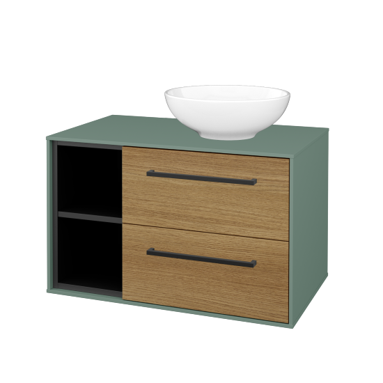 Skříňka pod umyvadlo KVADRO SZZ2O2L 80 (umyvadlo Nikolo 1)  - M18 Mint mat - Úchytka T06 - D29 Honey - Ne