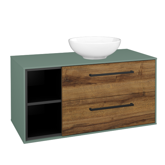 Skříňka pod umyvadlo KVADRO SZZ2O2L 100 (umyvadlo Nikolo 1)  - M18 Mint mat - Úchytka T06 - D27 Cognac - Ne