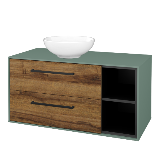 Skříňka pod umyvadlo KVADRO SZZ2O2P 100 (umyvadlo Nikolo 1)  - M18 Mint mat - Úchytka T06 - D27 Cognac - Ne