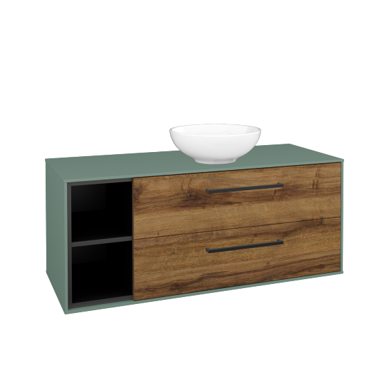 Skříňka pod umyvadlo KVADRO SZZ2O2L 120 (umyvadlo Nikolo 1)  - M18 Mint mat - Úchytka T06 - D27 Cognac - Ne