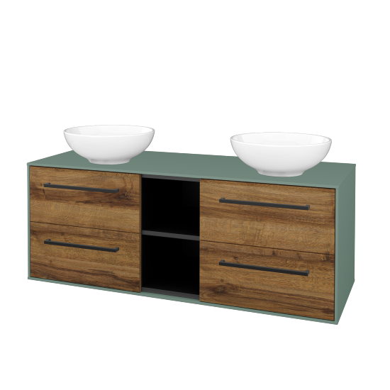 Skříňka pod umyvadlo KVADRO SZZ4O2 130 (umyvadlo Nikolo 1)  - M18 Mint mat - Úchytka T06 - D27 Cognac - Ne