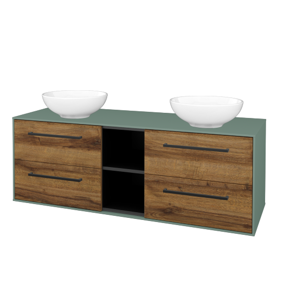 Skříňka pod umyvadlo KVADRO SZZ4O2 140 (umyvadlo Nikolo 1)  - M18 Mint mat - Úchytka T06 - D27 Cognac - Ne