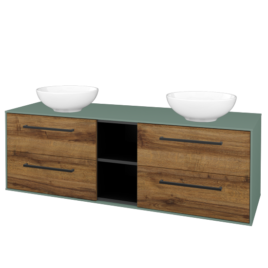 Skříňka pod umyvadlo KVADRO SZZ4O2 150 (umyvadlo Nikolo 1)  - M18 Mint mat - Úchytka T06 - D27 Cognac - Ne