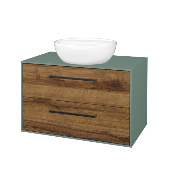 Skříňka pod umyvadlo KVADRO SZZ2 80 (umyvadlo Nikolo 2)  - M18 Mint mat - Úchytka T06 - D27 Cognac - Ne