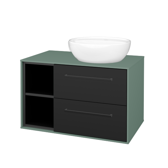 Skříňka pod umyvadlo KVADRO SZZ2O2L 80 (umyvadlo Nikolo 2)  - M18 Mint mat - Úchytka T06 - N03 Graphite - Ne