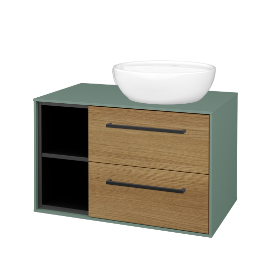 Skříňka pod umyvadlo KVADRO SZZ2O2L 80 (umyvadlo Nikolo 2)  - M18 Mint mat - Úchytka T06 - D29 Honey - Ne