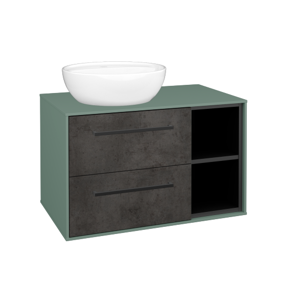 Skříňka pod umyvadlo KVADRO SZZ2O2P 80 (umyvadlo Nikolo 2)  - M18 Mint mat - Úchytka T06 - D16 Beton tmavý - Ne