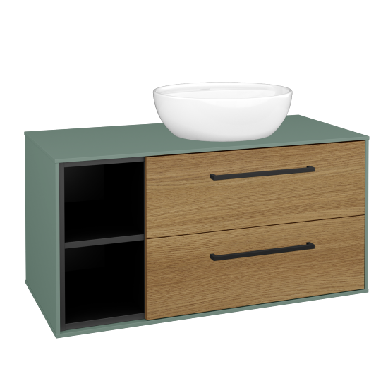 Skříňka pod umyvadlo KVADRO SZZ2O2L 100 (umyvadlo Nikolo 2)  - M18 Mint mat - Úchytka T06 - D29 Honey - Ne