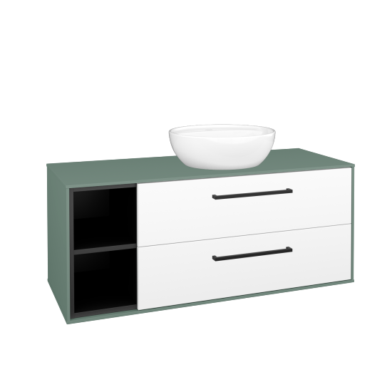 Skříňka pod umyvadlo KVADRO SZZ2O2L 120 (umyvadlo Nikolo 2)  - M18 Mint mat - Úchytka T06 - N01 Bílá lesk - Ne