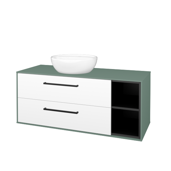 Skříňka pod umyvadlo KVADRO SZZ2O2P 120 (umyvadlo Nikolo 2)  - M18 Mint mat - Úchytka T06 - N01 Bílá lesk - Ne