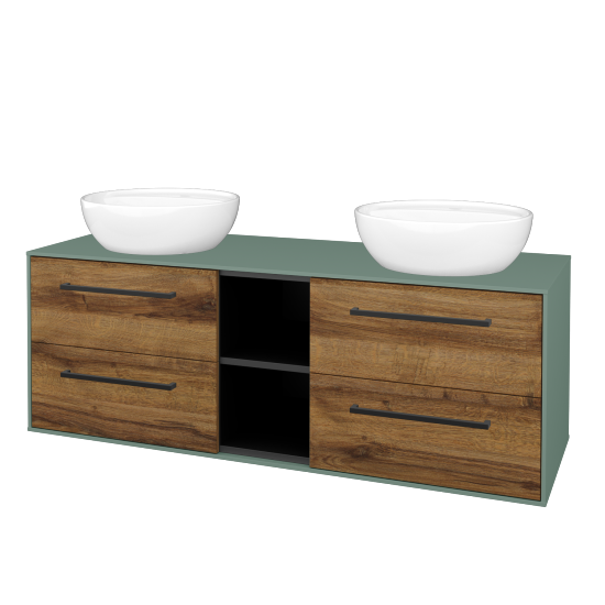 Skříňka pod umyvadlo KVADRO SZZ4O2 140 (umyvadlo Nikolo 2)  - M18 Mint mat - Úchytka T06 - D27 Cognac - Ne
