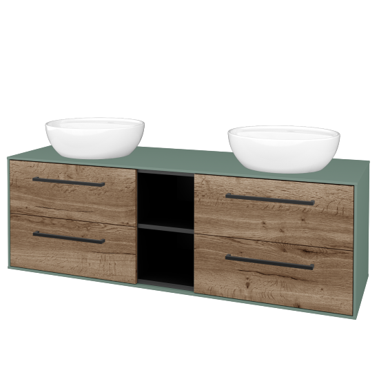 Skříňka pod umyvadlo KVADRO SZZ4O2 150 (umyvadlo Nikolo 2)  - M18 Mint mat - Úchytka T06 - D21 Tobacco - Ne