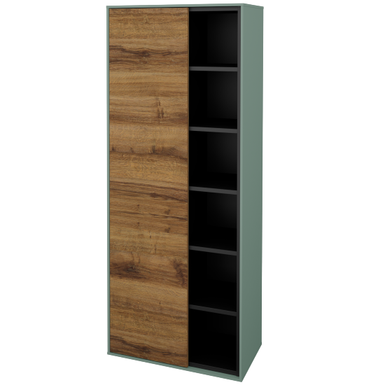 Vysoká koupelnová skříň KVADRO SVDO6 60  - M18 Mint mat - D27 Cognac - Levé - Ne