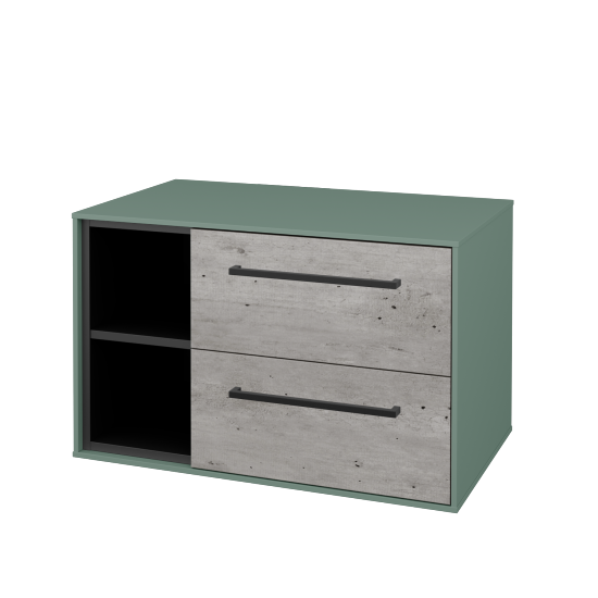 Skříňka pod umyvadlo KVADRO SZZ2O2L 80 (bez umyvadla)  - M18 Mint mat - Úchytka T06 - D01 Beton - Ne