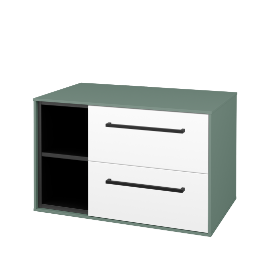 Skříňka pod umyvadlo KVADRO SZZ2O2L 80 (bez umyvadla)  - M18 Mint mat - Úchytka T06 - N01 Bílá lesk - Ne
