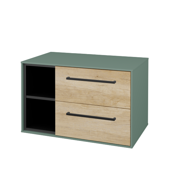 Skříňka pod umyvadlo KVADRO SZZ2O2L 80 (bez umyvadla)  - M18 Mint mat - Úchytka T06 - D15 Nebraska - Ne