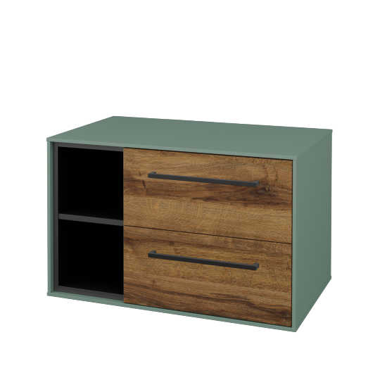 Skříňka pod umyvadlo KVADRO SZZ2O2L 80 (bez umyvadla)  - M18 Mint mat - Úchytka T06 - D27 Cognac - Ne