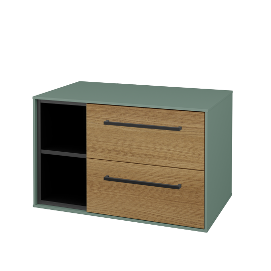 Skříňka pod umyvadlo KVADRO SZZ2O2L 80 (bez umyvadla)  - M18 Mint mat - Úchytka T06 - D29 Honey - Ne