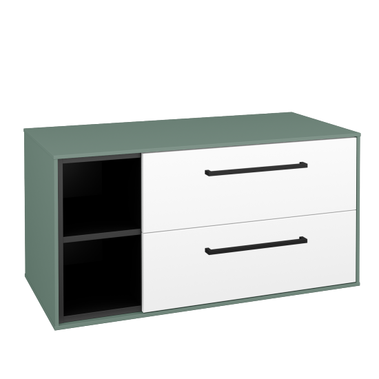 Skříňka pod umyvadlo KVADRO SZZ2O2L 100 (bez umyvadla)  - M18 Mint mat - Úchytka T06 - N01 Bílá lesk - Ne