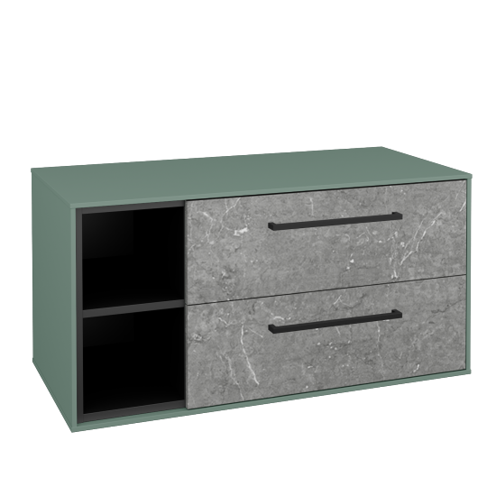 Skříňka pod umyvadlo KVADRO SZZ2O2L 100 (bez umyvadla)  - M18 Mint mat - Úchytka T06 - D20 Galaxy - Ne