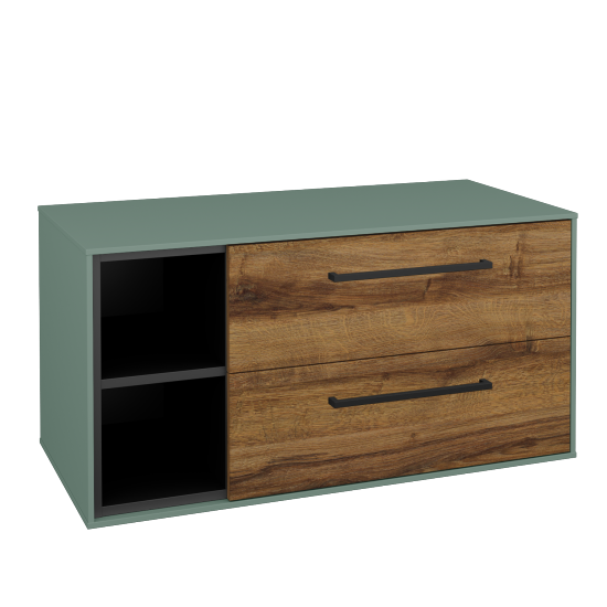 Skříňka pod umyvadlo KVADRO SZZ2O2L 100 (bez umyvadla)  - M18 Mint mat - Úchytka T06 - D27 Cognac - Ne