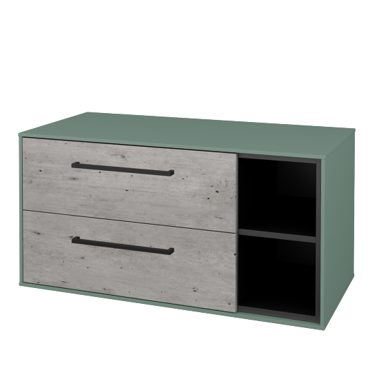 Skříňka pod umyvadlo KVADRO SZZ2O2P 100 (bez umyvadla)  - M18 Mint mat - Úchytka T06 - D01 Beton - Ne