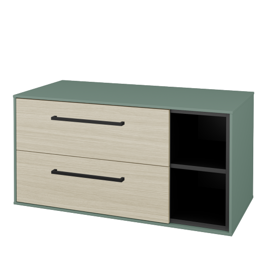 Skříňka pod umyvadlo KVADRO SZZ2O2P 100 (bez umyvadla)  - M18 Mint mat - Úchytka T06 - D04 Dub - Ne