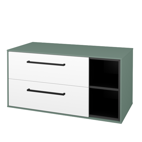 Skříňka pod umyvadlo KVADRO SZZ2O2P 100 (bez umyvadla)  - M18 Mint mat - Úchytka T06 - N01 Bílá lesk - Ne