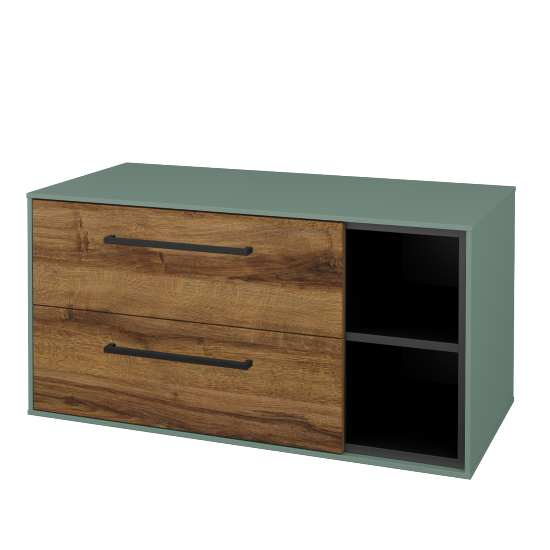Skříňka pod umyvadlo KVADRO SZZ2O2P 100 (bez umyvadla)  - M18 Mint mat - Úchytka T06 - D27 Cognac - Ne