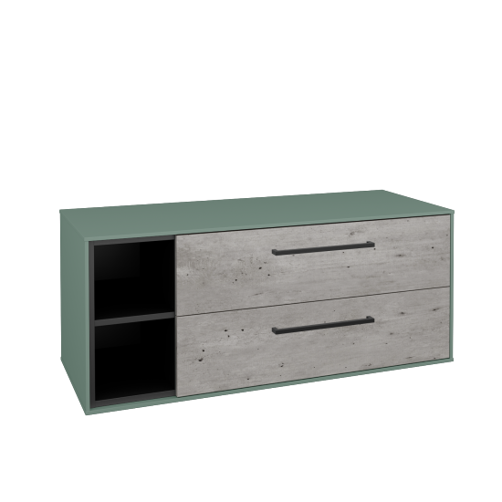 Skříňka pod umyvadlo KVADRO SZZ2O2L 120 (bez umyvadla)  - M18 Mint mat - Úchytka T06 - D01 Beton - Ne