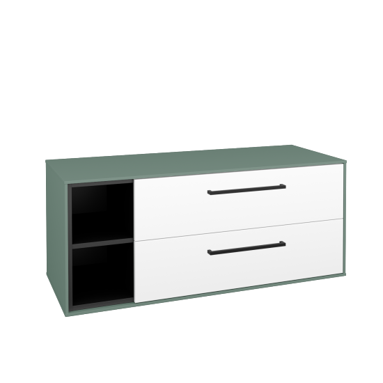 Skříňka pod umyvadlo KVADRO SZZ2O2L 120 (bez umyvadla)  - M18 Mint mat - Úchytka T06 - N01 Bílá lesk - Ne