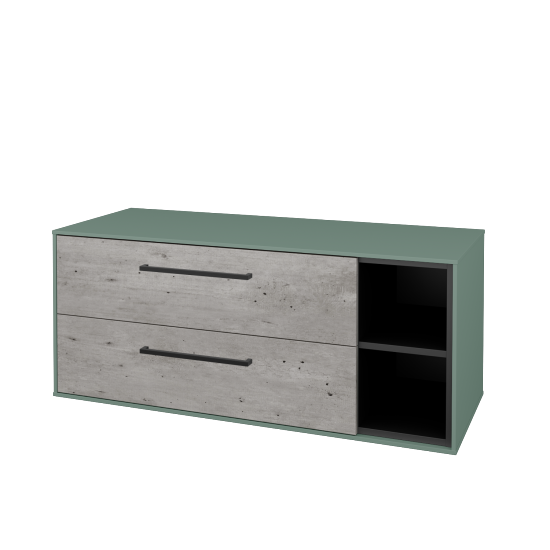 Skříňka pod umyvadlo KVADRO SZZ2O2P 120 (bez umyvadla)  - M18 Mint mat - Úchytka T06 - D01 Beton - Ne