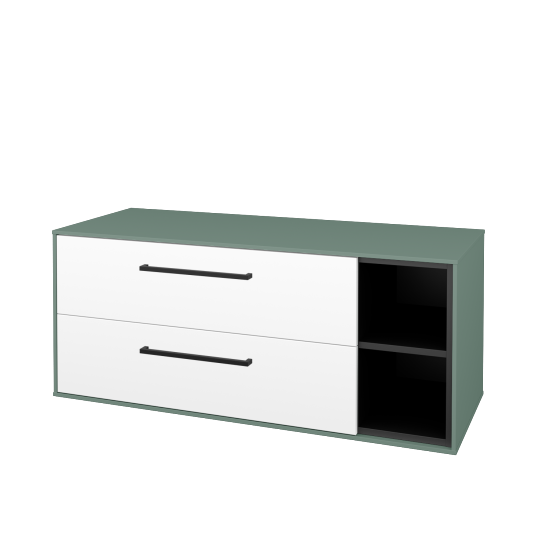 Skříňka pod umyvadlo KVADRO SZZ2O2P 120 (bez umyvadla)  - M18 Mint mat - Úchytka T06 - N01 Bílá lesk - Ne