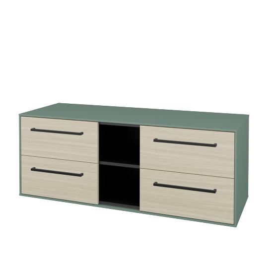 Skříňka pod umyvadlo KVADRO SZZ4O2 130 (bez umyvadel)  - M18 Mint mat - Úchytka T06 - D04 Dub - Ne