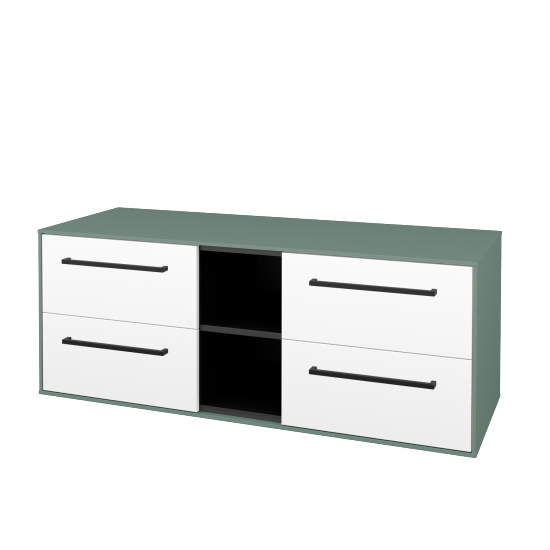 Skříňka pod umyvadlo KVADRO SZZ4O2 130 (bez umyvadel)  - M18 Mint mat - Úchytka T06 - N01 Bílá lesk - Ne