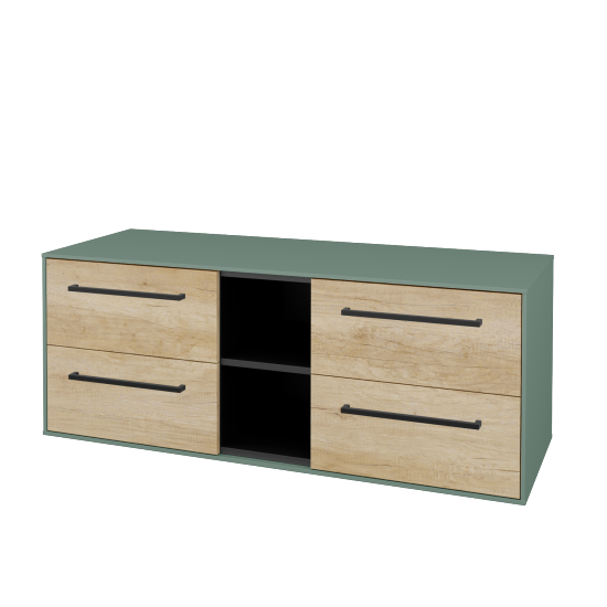 Skříňka pod umyvadlo KVADRO SZZ4O2 130 (bez umyvadel)  - M18 Mint mat - Úchytka T06 - D15 Nebraska - Ne