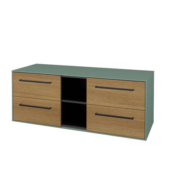 Skříňka pod umyvadlo KVADRO SZZ4O2 130 (bez umyvadel)  - M18 Mint mat - Úchytka T06 - D29 Honey - Ne