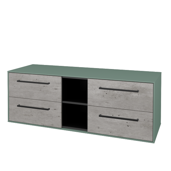 Skříňka pod umyvadlo KVADRO SZZ4O2 140 (bez umyvadel)  - M18 Mint mat - Úchytka T06 - D01 Beton - Ne