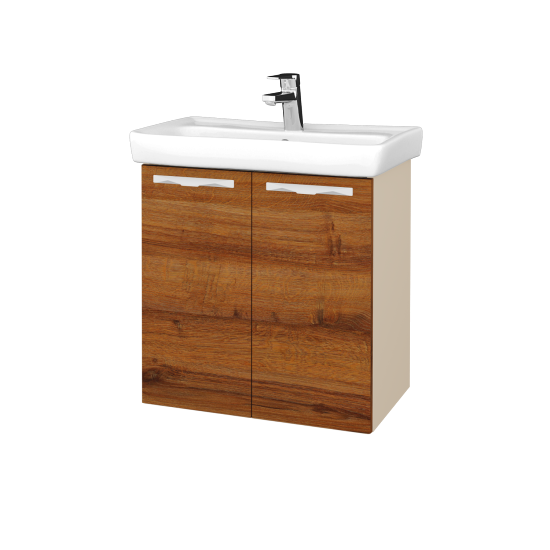 Umyvadlová skříňka DOOR SZD2 60  - M19 Cream mat - Úchytka T09 - D27 Cognac