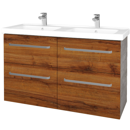 Umyvadlová skříňka BIG INN SZZ4 125  - D01 Beton - Úchytka T01 - D27 Cognac