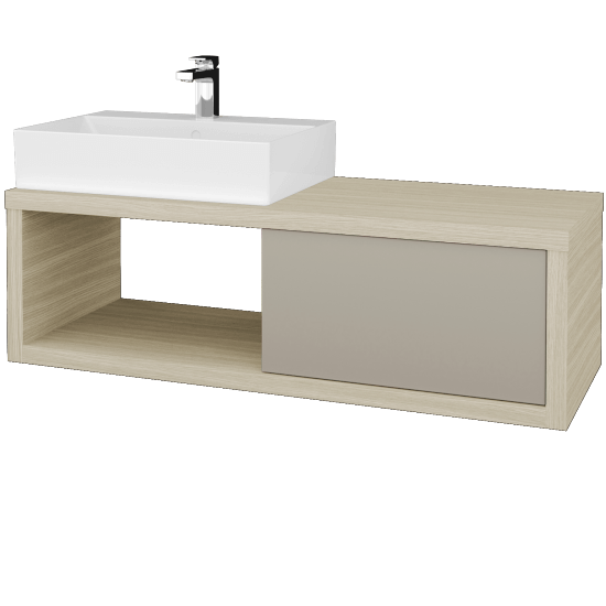 Badezimmerschrank MOVE SZZO 120 (Waschtisch Kube)  - D04 Eiche - L04 Taupe Lack Hochglanz - Links